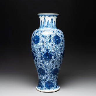 A Chinese blue and white 'chrysanthemum scroll' baluster vase, Kangxi