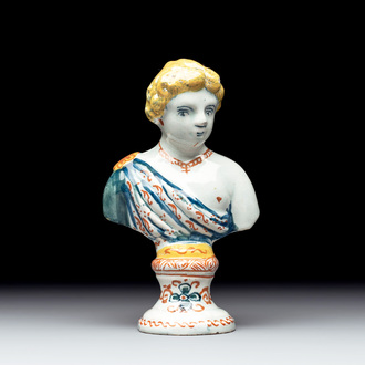 A polychrome Dutch Delft bust, 18th C.