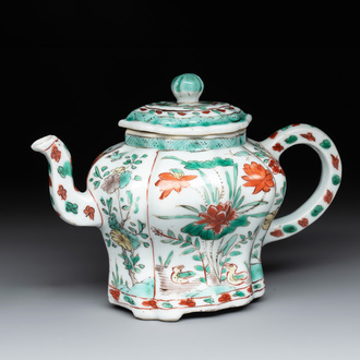 A Chinese famille verte 'lotus pond with ducks' teapot, Kangxi