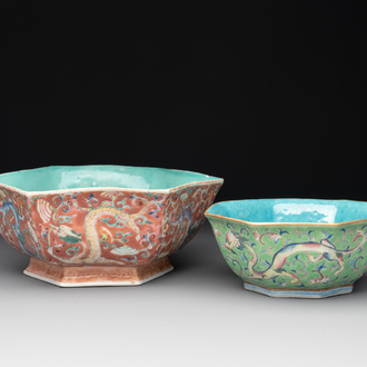 Two Chinese famille rose 'dragon' bowls, Tongzhi mark and of the period