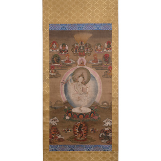 Chinese School: 'White Tara', ink and colour on silk, Qing or later