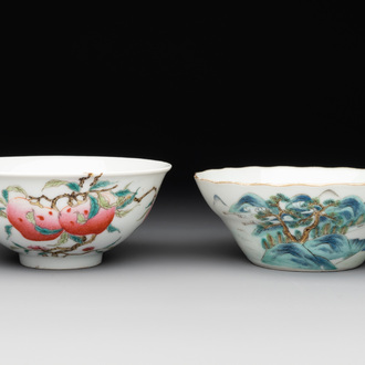 Two Chinese famille rose 'peach' and 'landscape' bowls, Tongzhi and Guangxu marks and of the period