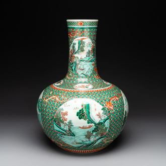 A large Chinese famille verte 'river landscape' 'tianqiu ping' vase, Chenghua mark, 19th C.