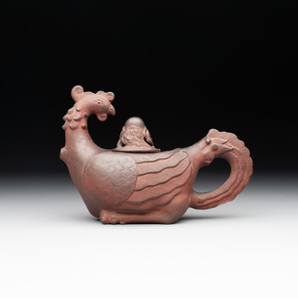 A Chinese Yixing stoneware phoenix-form teapot and cover, Kangxi