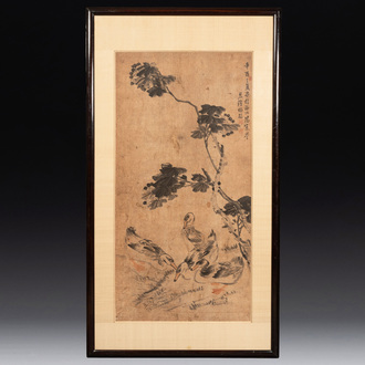 Yang Han 楊翰 (1812-1879): Four geese below a hibiscus tree, ink and colour on paper, dated 1861