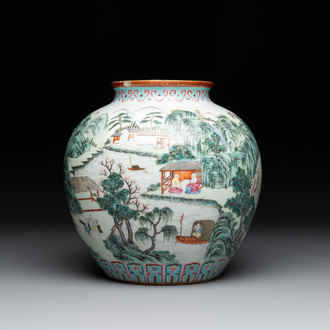 A Chinese famille rose 'fisherman, woodcutter, farmer and scholar 漁樵耕讀圖' vase, Shen De Tang 慎德堂 mark, 19/20th C.