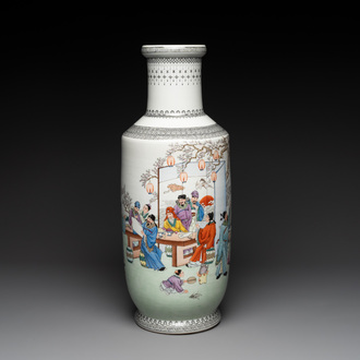 A Chinese famille rose 'Chun Ye Yan Tao Li Yuan 春夜宴桃李園' vase, Qianlong mark, 20th C.