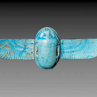 An Egyptian turquoise-glazed composition winged scarab, Ptolemaic, 4th/1st C. B.C.