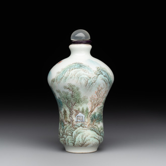 A fine Chinese famille rose 'landscape and poem' snuff bottle, Daoguang mark and of the period