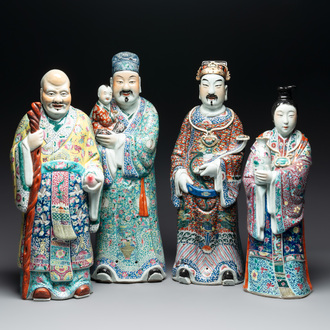 Three Chinese famille rose figures of the star gods and a figure of a lady, 19/20th C.