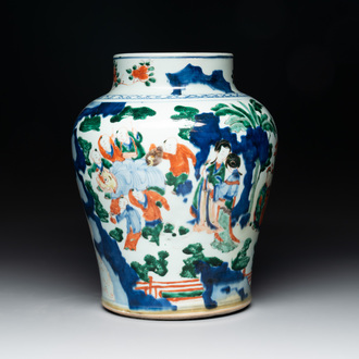 A Chinese wucai vase with court ladies and playing boys, Transitional period