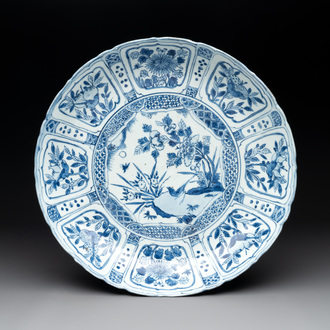 A Chinese blue and white 'kraak' dish with a pheasant and flowers, Wanli