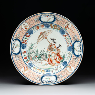 A Japanese Imari 'Parasol Ladies' dish after Cornelis Pronk, Edo, 18th C.