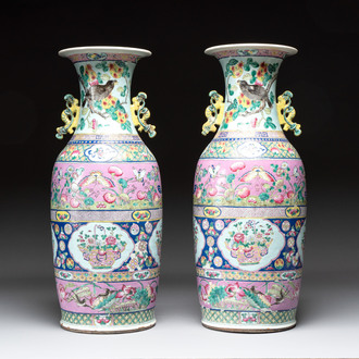 A pair of Chinese famille rose vases for the Straits or Peranakan market, 19th C.