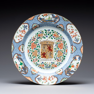 A large Chinese famille verte armorial 'Provinces' dish with the arms of Henegouw, Kangxi