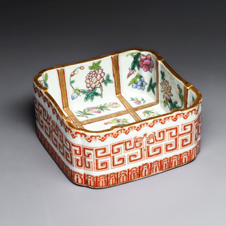 A Chinese famille rose square bowl with floral design, Daoguang mark and of the period