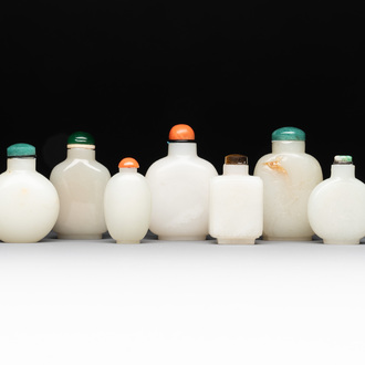 Seven Chinese white and celadon jade snuff bottles, 19th C.