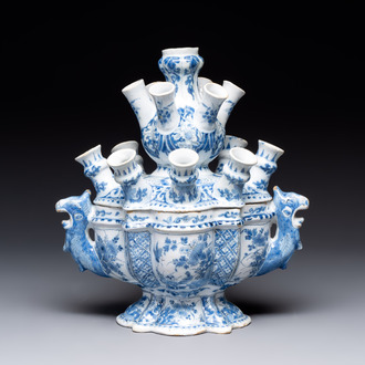 A rare and important blue and white Dutch Delft two-part tulip vase, late 17th C.