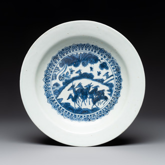 A Chinese blue and white 'deer' dish, Jiajing