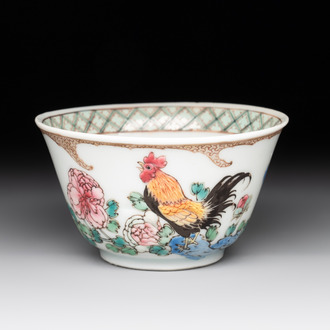 An extremely rare Chinese famille rose semi-eggshell 'rooster' cup, Baiyun Shanren 白雲山人 seal mark, Yongzheng