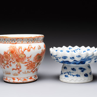 A Chinese Thai market 'Buddhist lions' vessel and an offering tazza, 19th C.