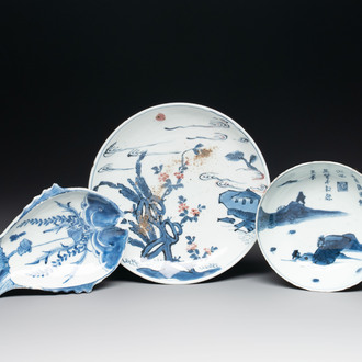 Three Chinese blue, white and copper-red ko-sometsuke pieces for the Japanese market, Tianqi