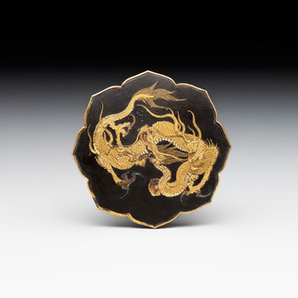 A fine Japanese nunome zogan Yoshitoyo Saku style 'dragon' belt buckle, Mount Fuji mark, Meiji, 19th C.