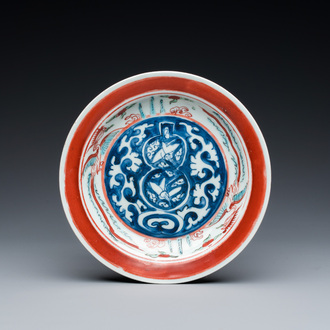 A rare Chinese Kinrande 'cranes and phoenixes' plate, Ming