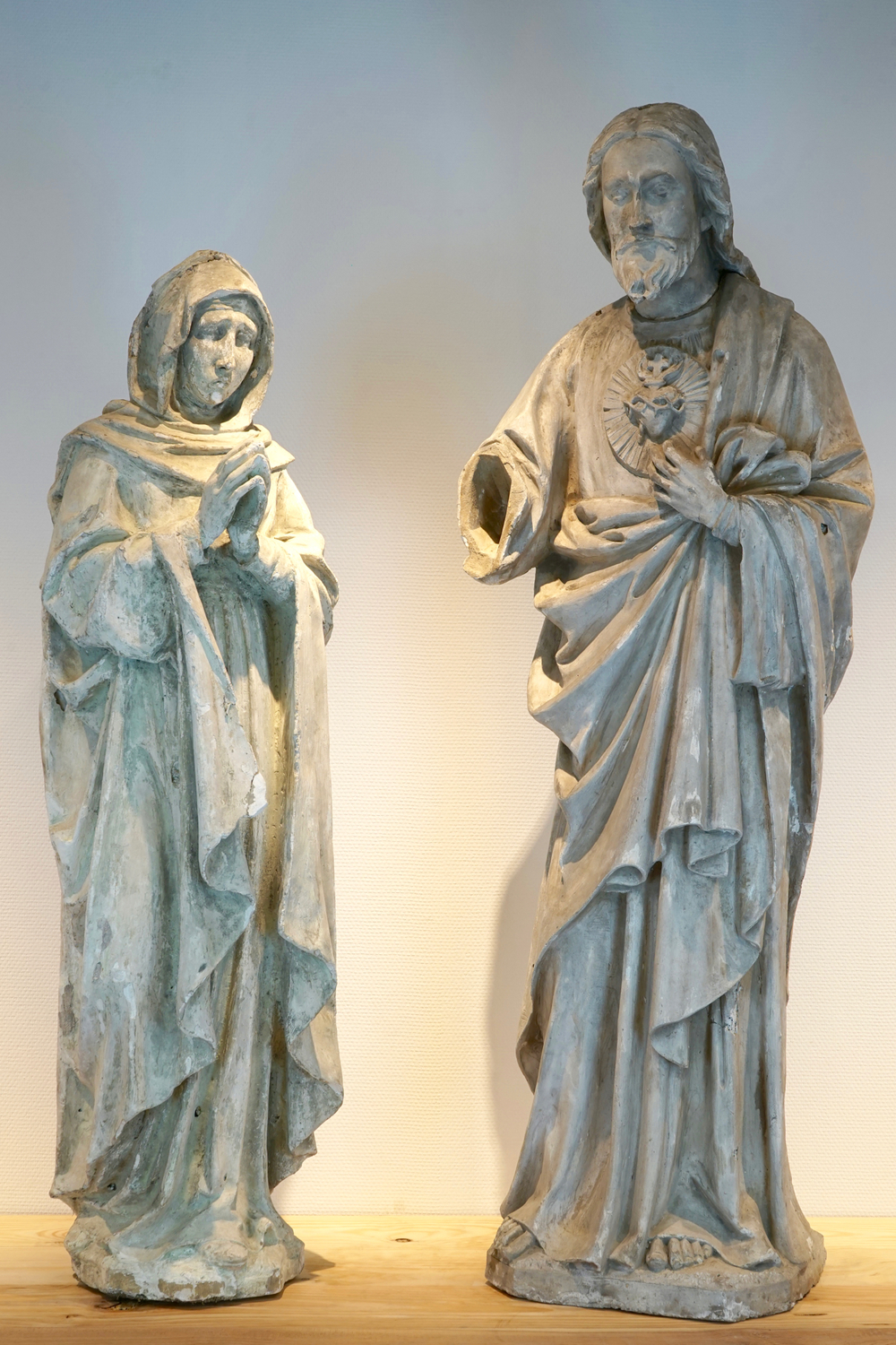 Two 120 cm plaster casts of religious figures, 19/20th C., Bruges
