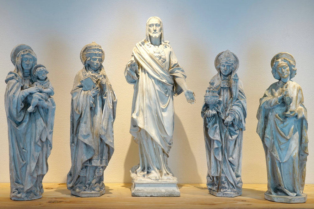 A set of five large plaster casts of religious figures, 19/20th C., Bruges
