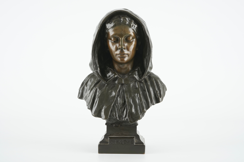 Gustave Pickery (1862-1921), Buste van een vrouw met inscriptie &quot;Brugghe&quot;, in brons