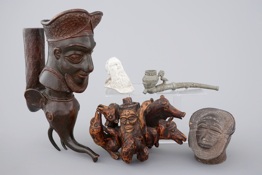 A set of 5 various African and European pipe heads, 19/20th C.