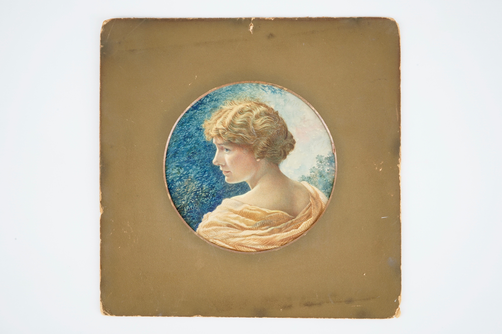 Monogrammist J.S., Portret van een dame, gedat. 1908, aquarel op papier