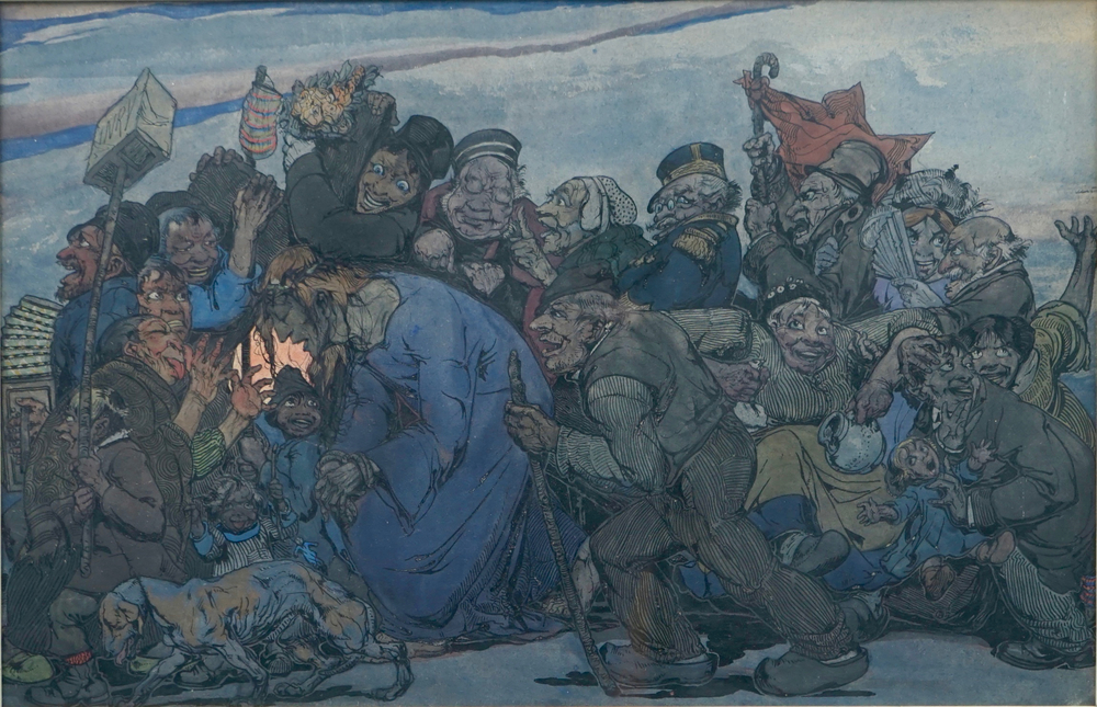 Alfred Ost (1884-1945), De bespotting van Christus, aquarel en inkt op papier