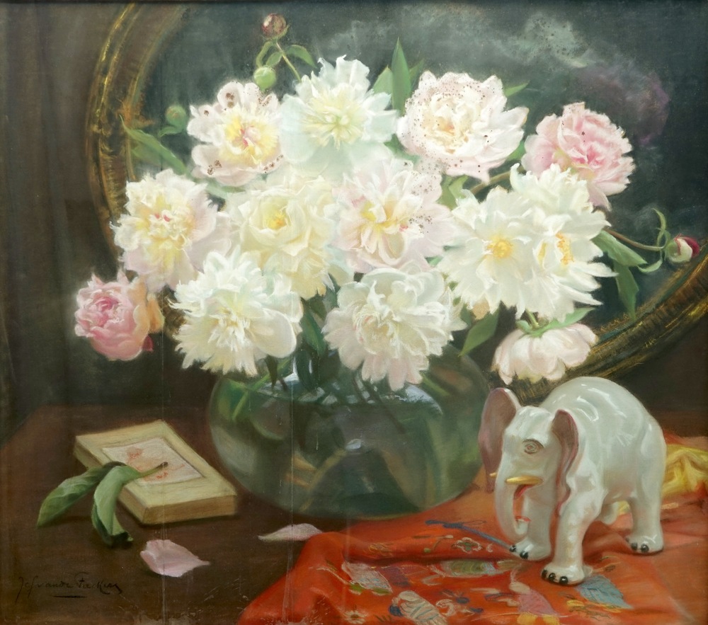 Jef Vandefackere (1879-1946), Still life with peonies, gouache