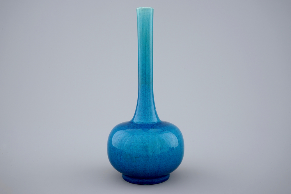 A fine Japanese monochrome turquoise Awaji vase, 19th C.