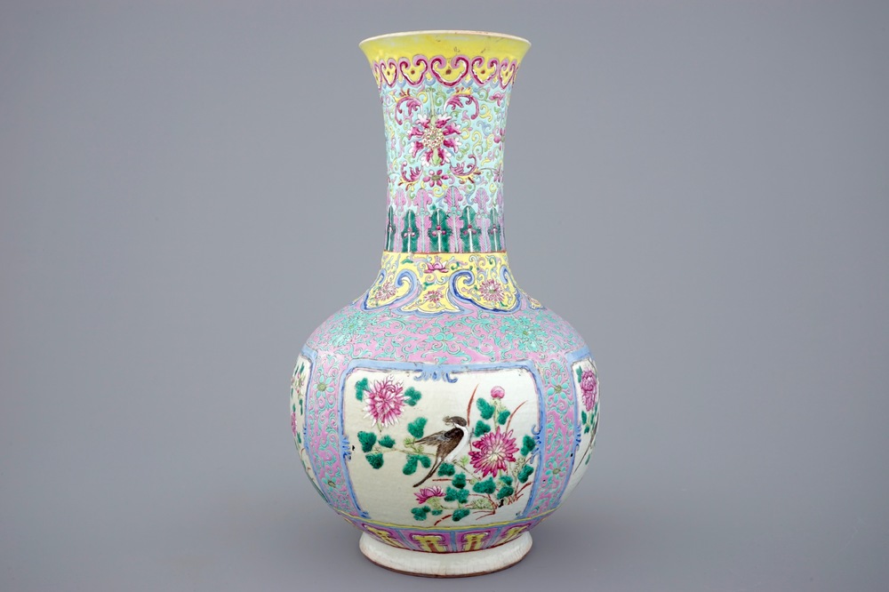 A Chinese famille rose &quot;Straits&quot; bottle vase for the Indonesian market, 19th C.