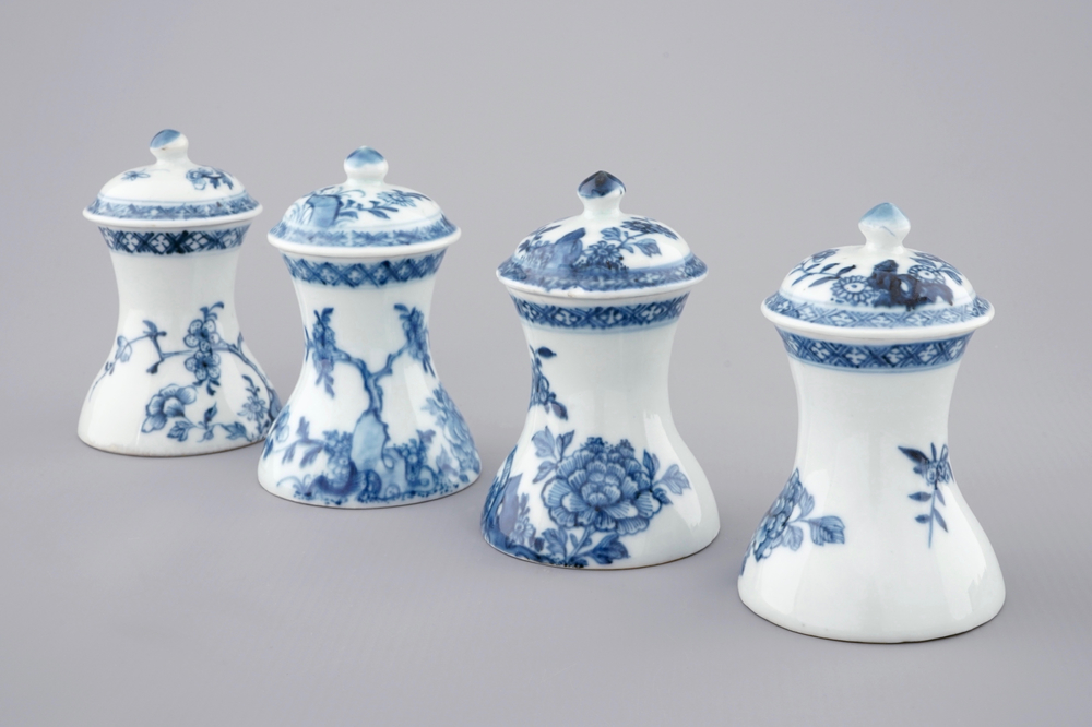 A set of four Chinese blue and white bottomless domes of floral design, Qianlong, 18th C.