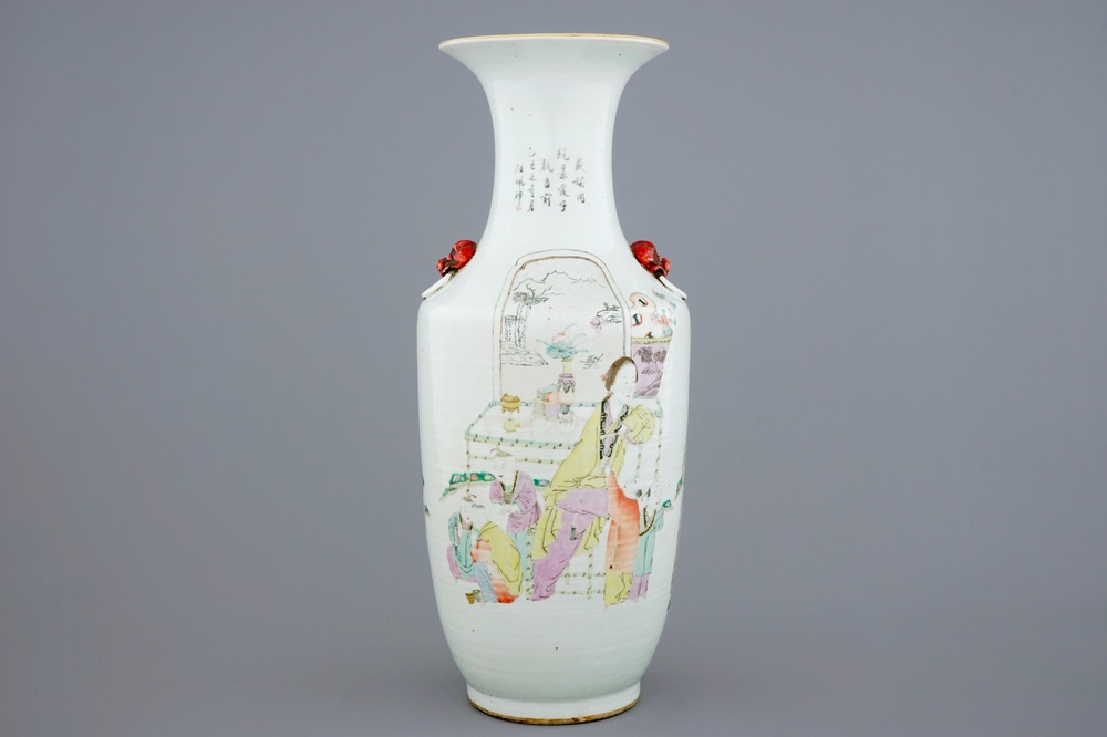 A Chinese mixed qianjiang cai and famille rose vase, 19/20th C.