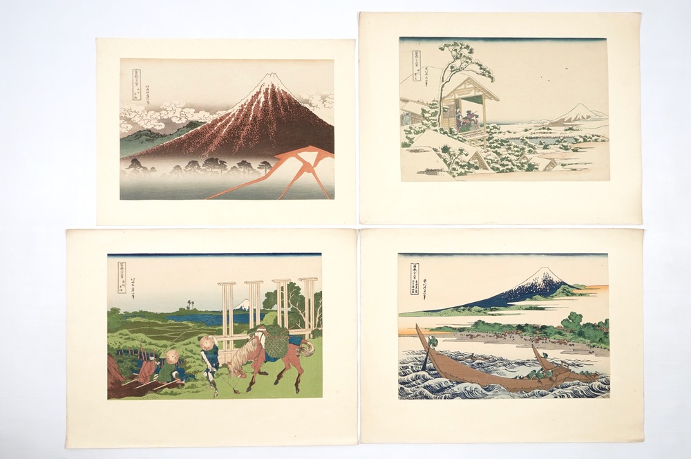 Eleven Japanese woodblocks, incl. works by Hokusai, 19/20th C.