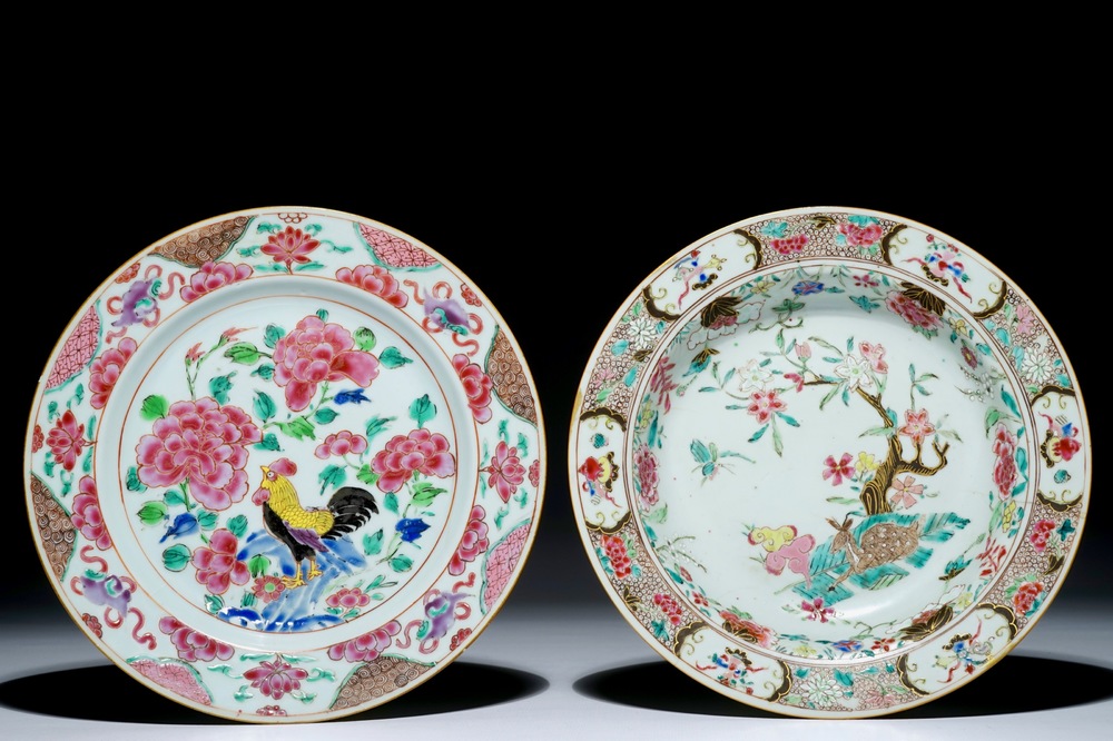 Deux assiettes en porcelaine de Chine famille rose, Yongzheng/Qianlong