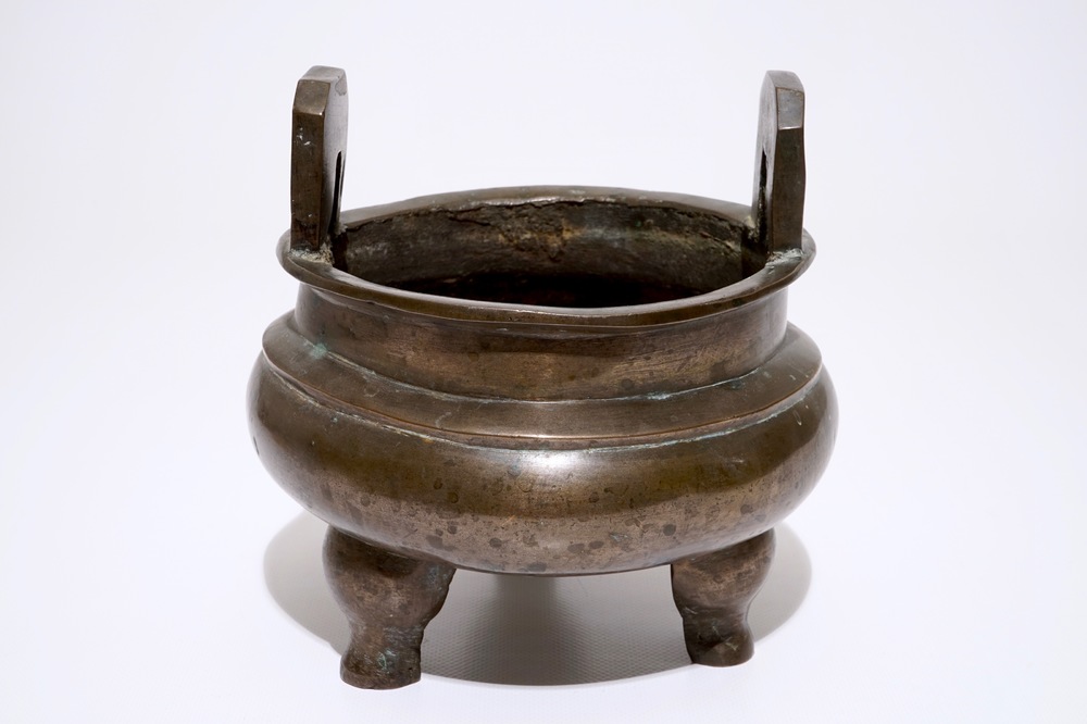 A large Chinese bronze tripod &quot;Ding&quot; vessel, Ming