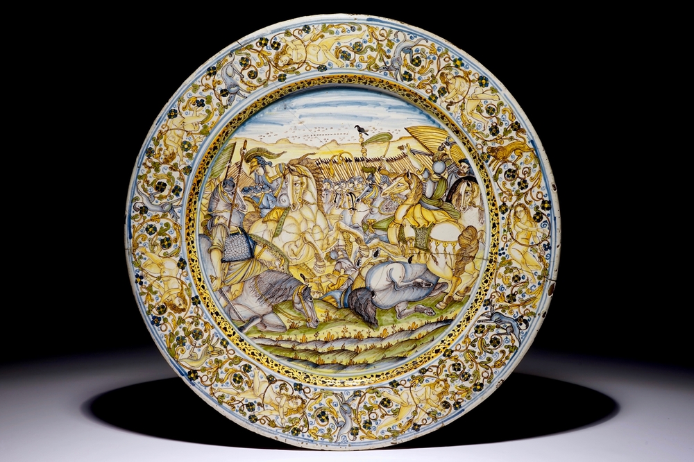 A large Italian maiolica dish, Castelli, workshop of Francesco Grue, 1st half 17th C.