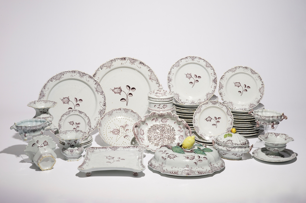 An extremely rare manganese Dutch Delft 48-piece service, 18th C.