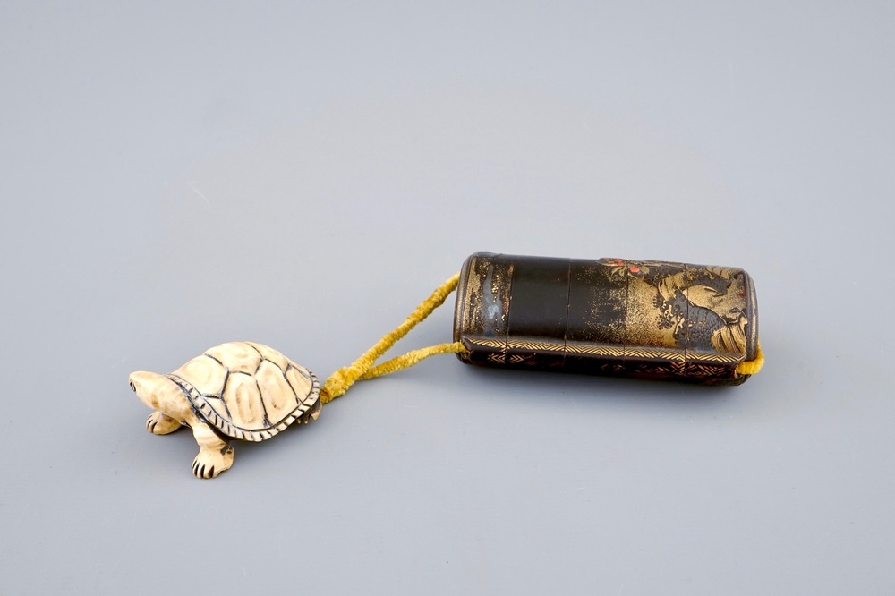 A Japanese Four Case Lacquer Inro With Ivory Turtle Netsuke Meiji 19th C Rob Michiels Auctions