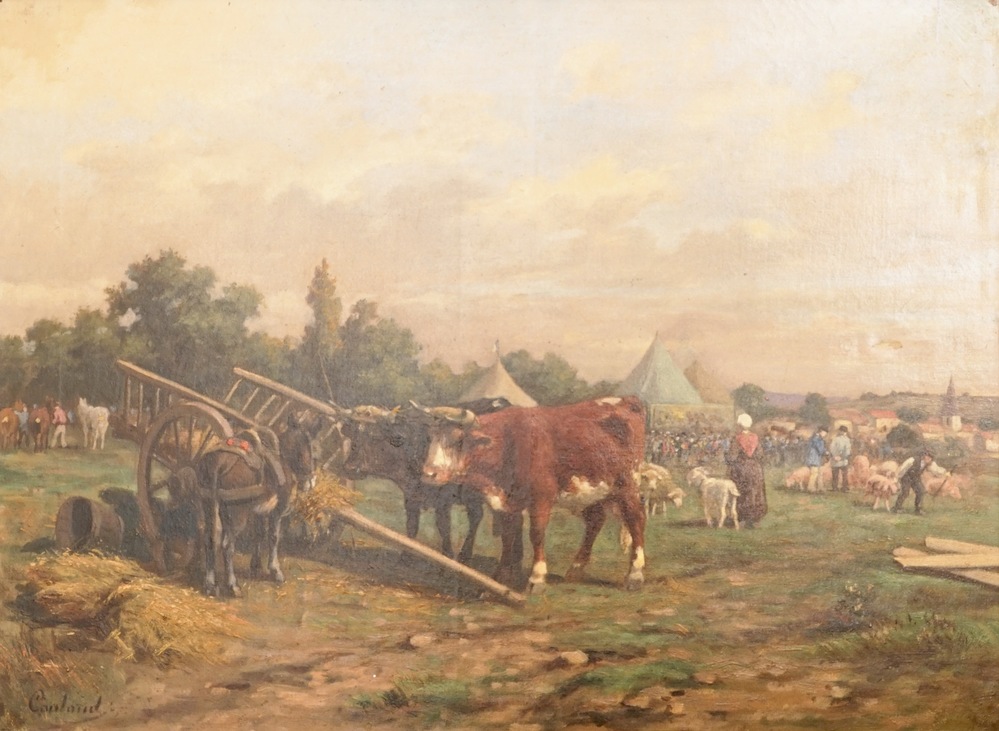 Martin Coulaud (France, 1860-1906), Animaux reposants aupr&egrave;s d'une march&eacute;, huile sur toile