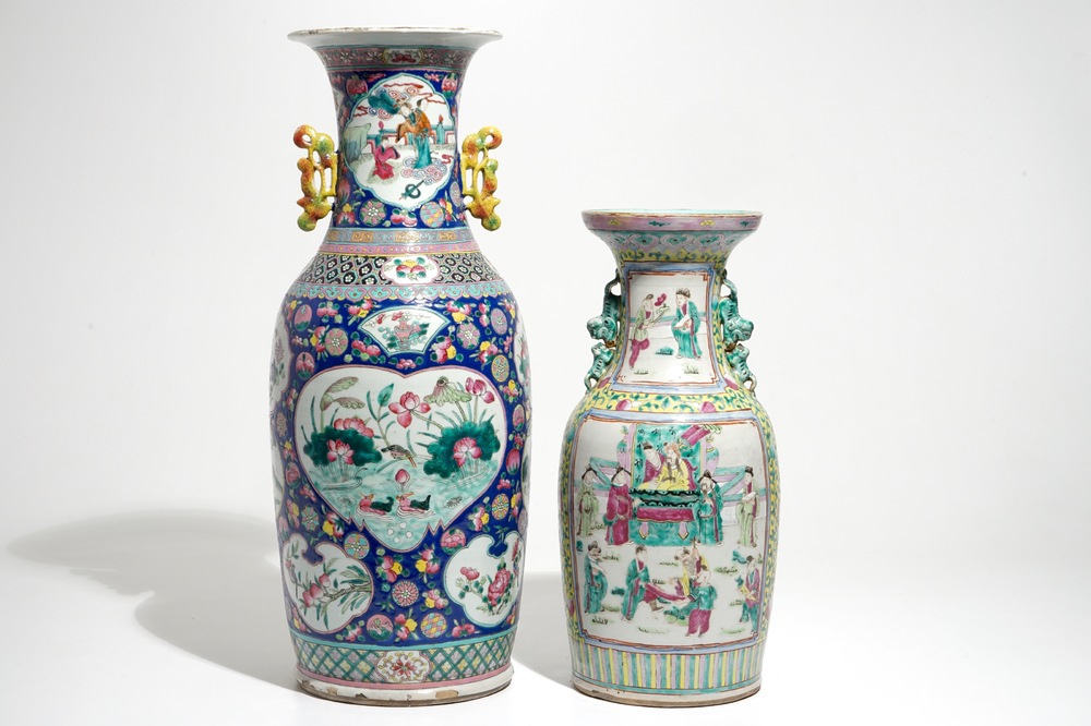 Deux vases en porcelaine de Chine famille rose, 19&egrave;me