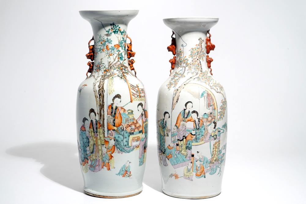 Twee grote Chinese qianjiang cai vazen, 19/20e eeuw