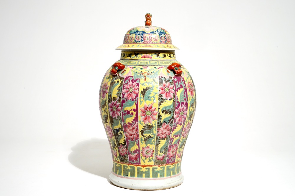 A Chinese Straits or Peranakan porcelain famille rose vase and cover, 19th C.