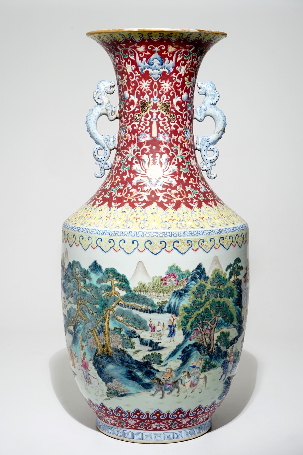 A very large Chinese famille rose vase, Qianlong mark, 19/20th C.
